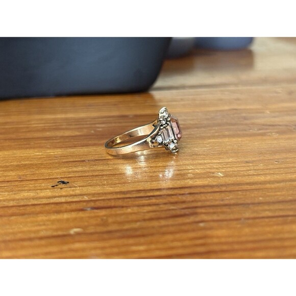 Lovely Octagon Cut Pink Cubic Zirconia ring Gold Tone Yellow Gold Plated Size7.5 - Picture 7 of 10